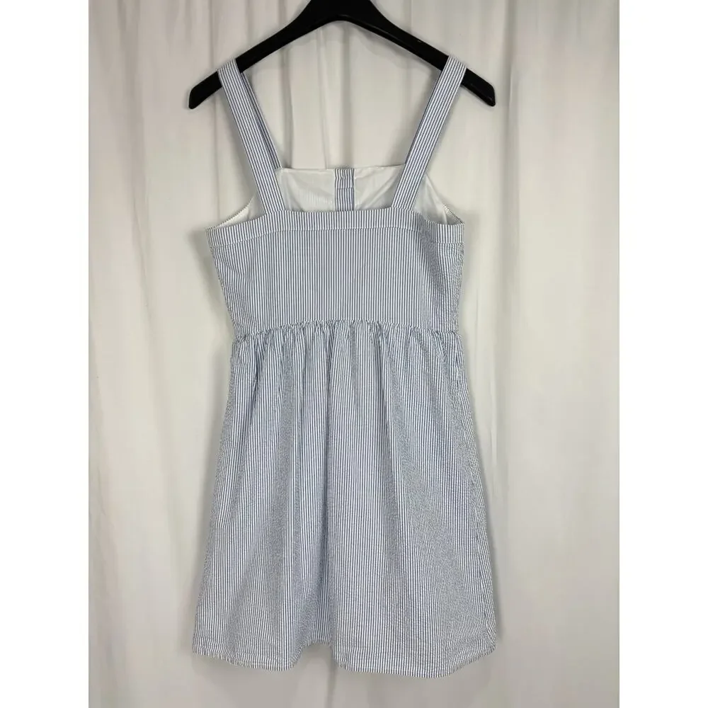 J.Crew Factory Blue White Stripe Seersucker Button Front Sun Dress Lined Size 2